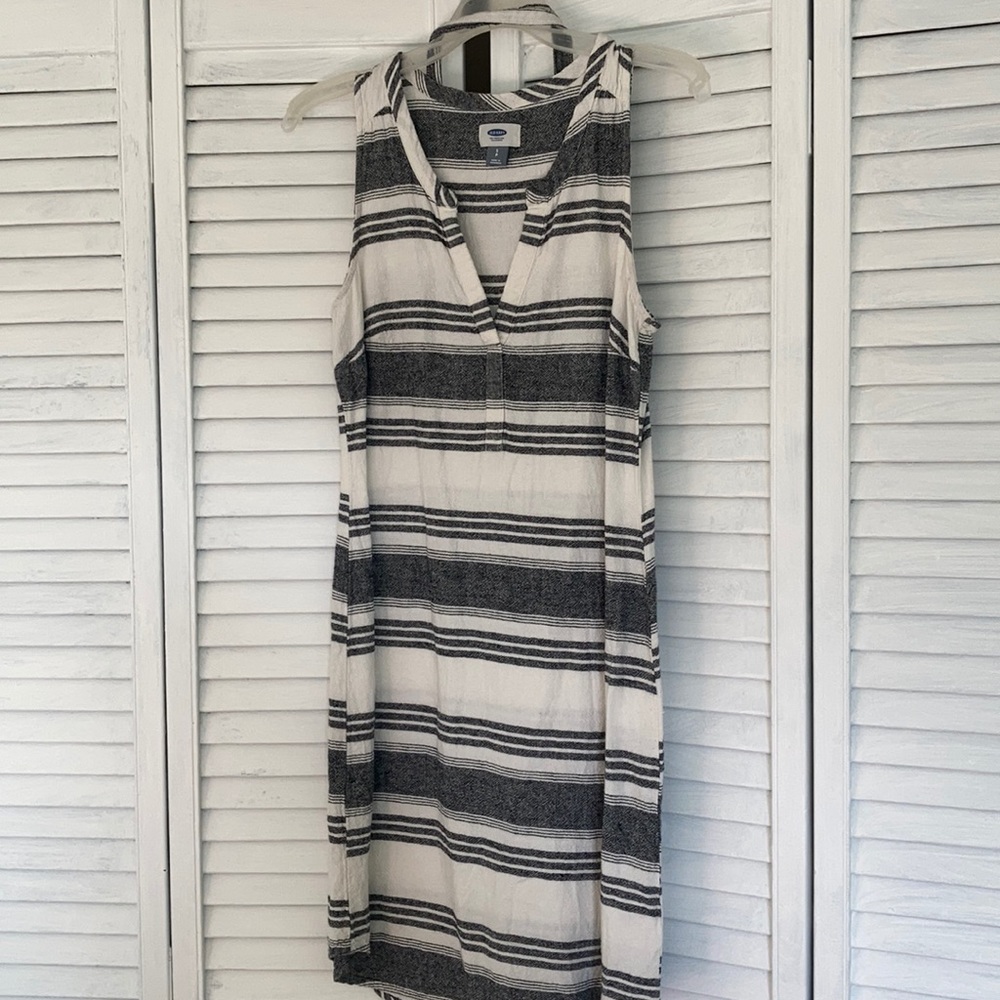Gray and cream linen dress